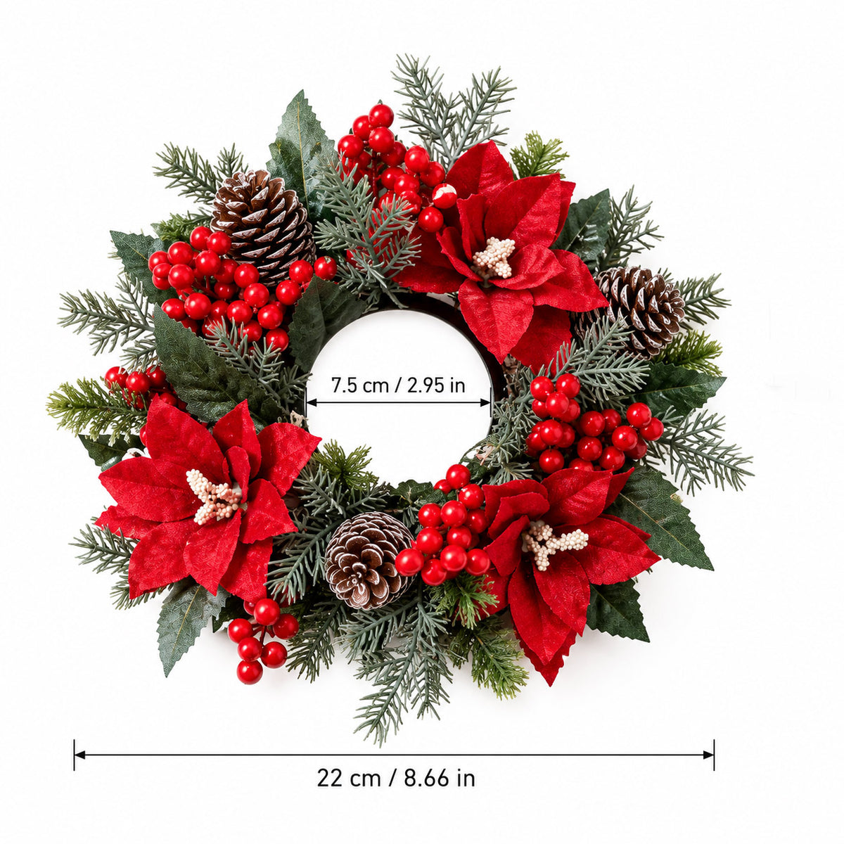 (10pc) Red Christmas Candle Floral Centerpieces with Berries & Pinecones | RoseyTime #RTXC001