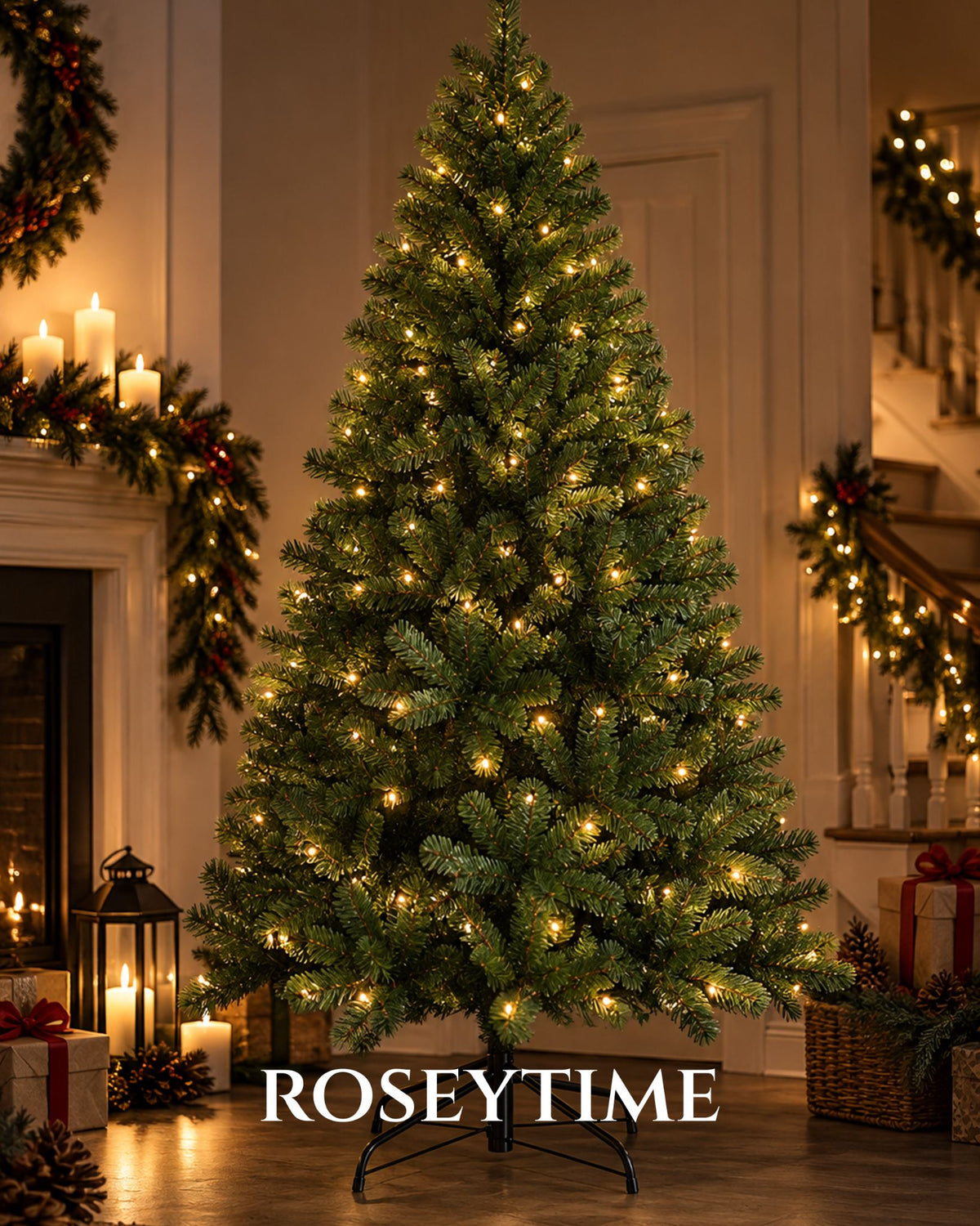 RoseyTime Extra Full & Dense Artificial Christmas Tree Realistic Flame-Retardant Holiday Tree