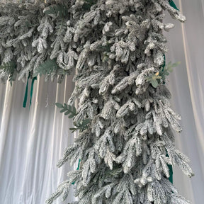 Roseytime Snowy Flocked Spruce Christmas Square Arch Fabric Back With Hanging Ball#RTA049