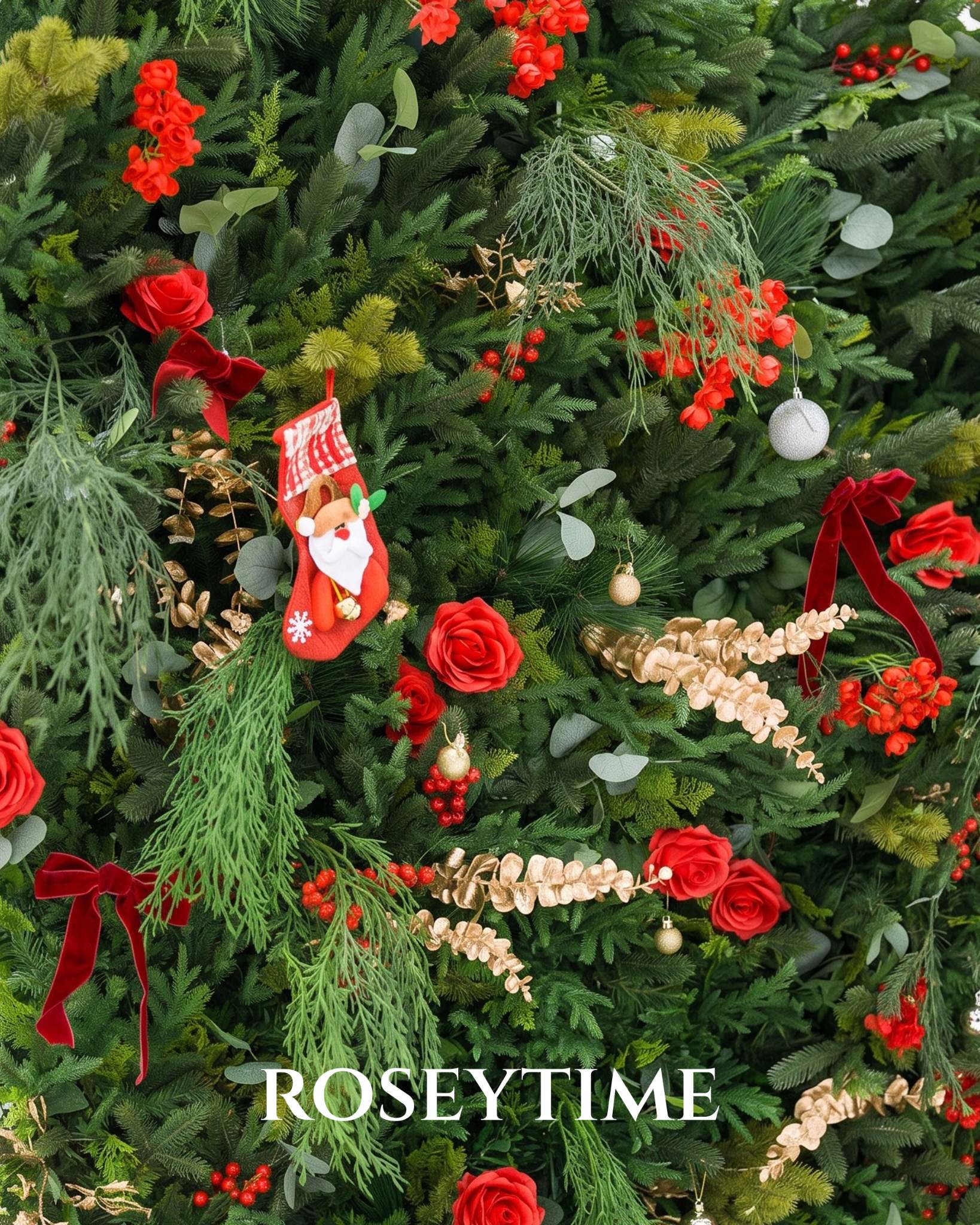 Roseytime 5D Christmas Flower Wall Roll Up Fabric Back #RTW461