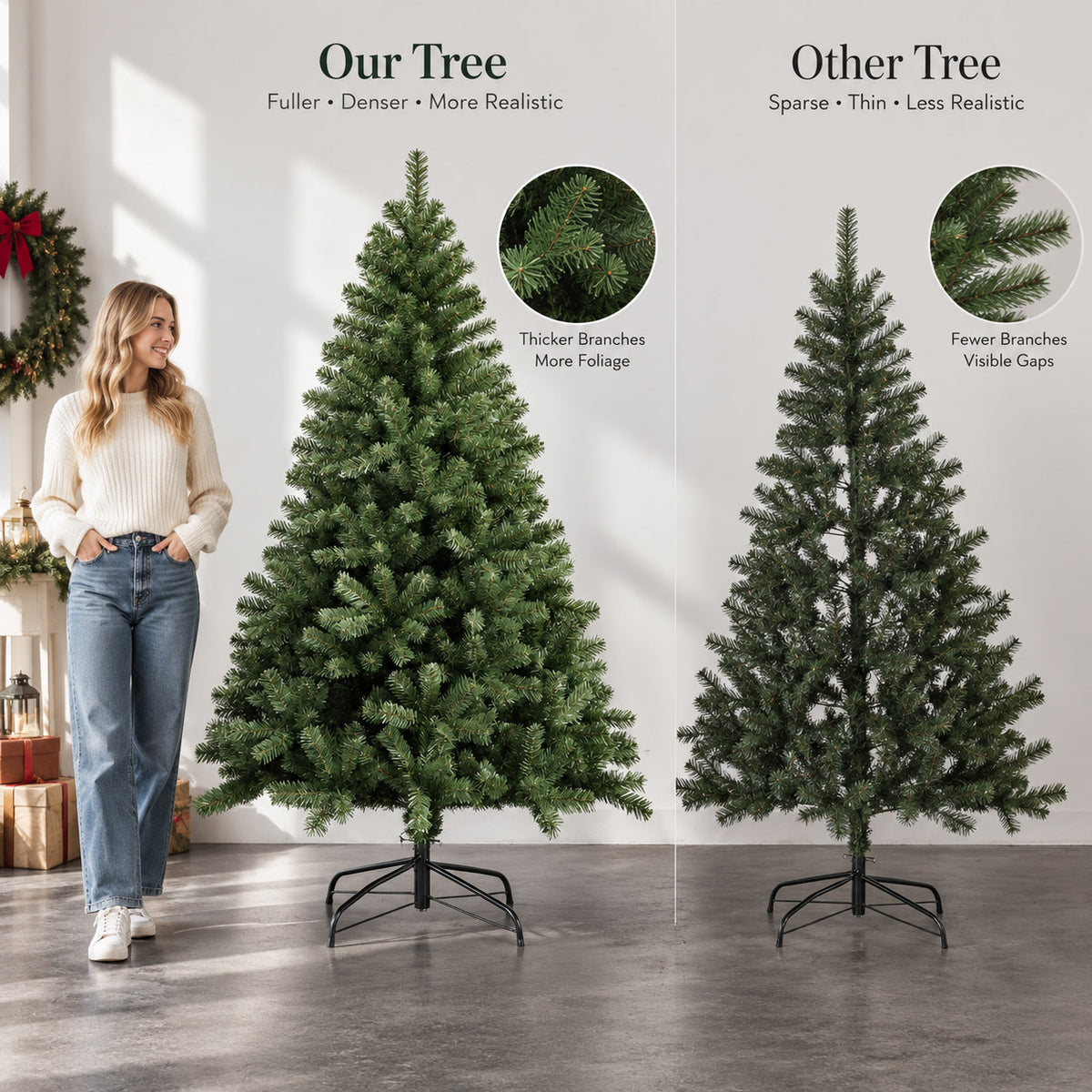RoseyTime Extra Full & Dense Artificial Christmas Tree Realistic Flame-Retardant Holiday Tree
