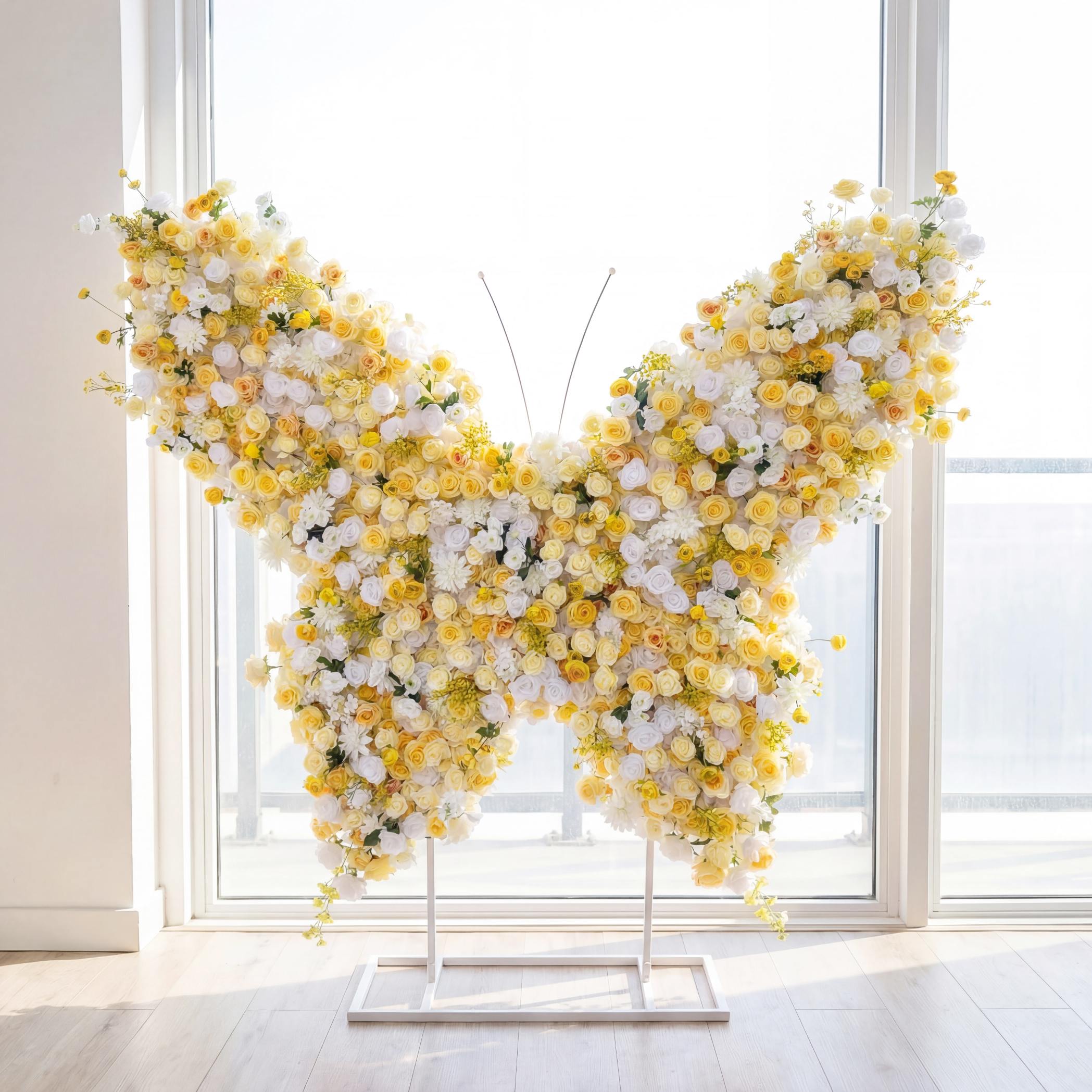 Roseytime White&Yellow Butterfly Flower Wall Roll Up Fabric Back #RTW425