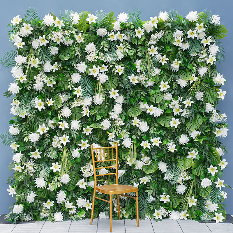 Roseytime Artificial Flower Wall Rolling Up Green Hanging Flowers Wedding Backdrop Decor for Birthday Event Party