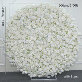 Roseytime 5D Artificial Flower Wall Rolling Up White Round Hanging Flowers Wedding Backdrop Decor for Birthday Event Party