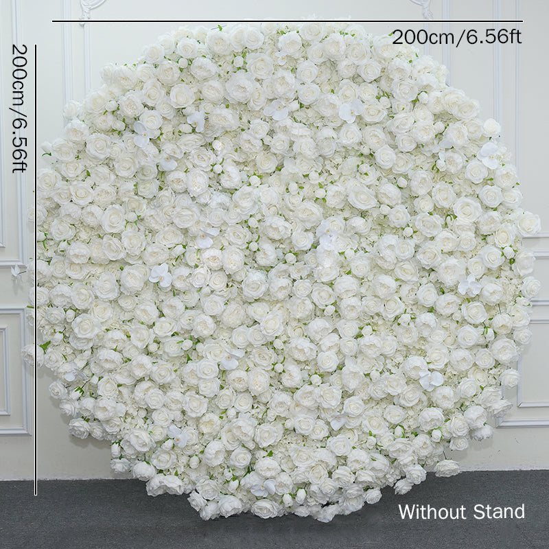 Roseytime 5D Artificial Flower Wall Rolling Up White Round Hanging Flowers Wedding Backdrop Decor for Birthday Event Party