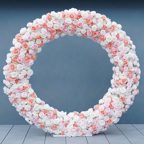 RoseyTime Pink Artificial Flower Round Arch Fabric Back