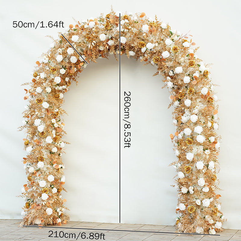 RoseyTime Brown Flower Round Arch Fabric Back