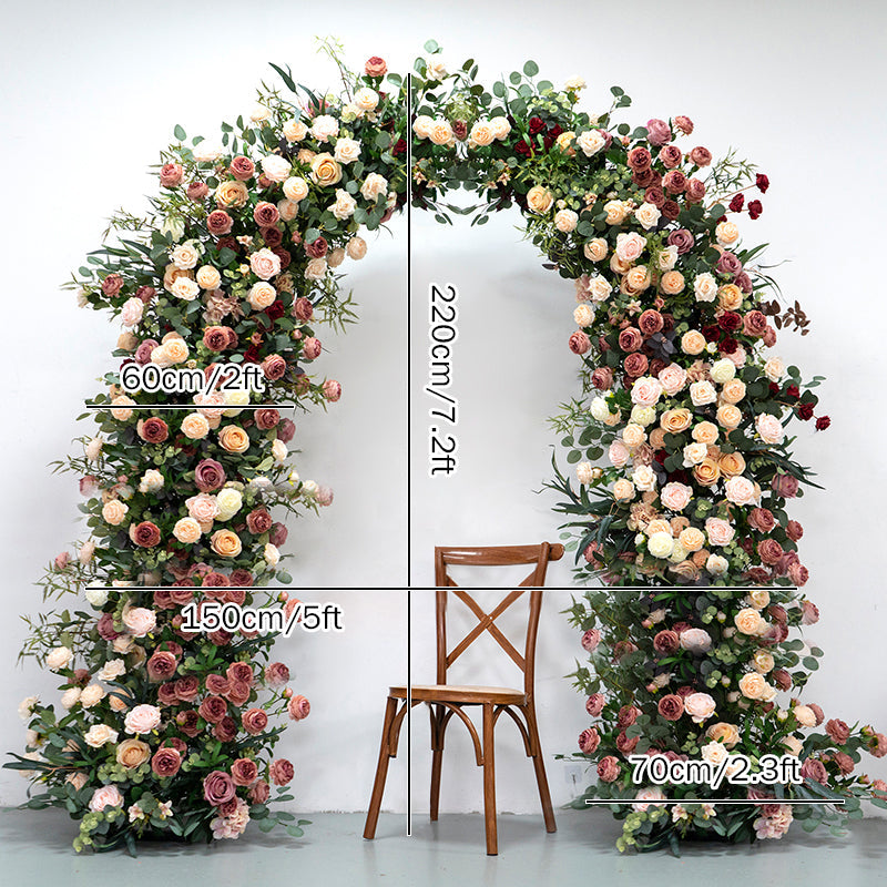 RoseyTime Wedding Brown Flower Round Arch Fabric Back #RTA169