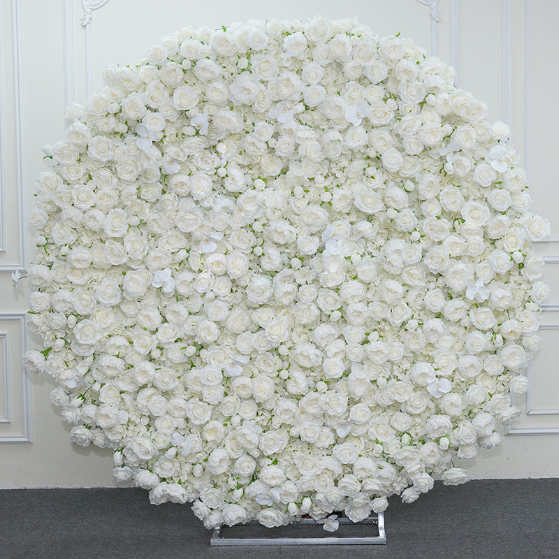 Roseytime 5D Artificial Flower Wall Rolling Up White Round Hanging Flowers Wedding Backdrop Decor for Birthday Event Party