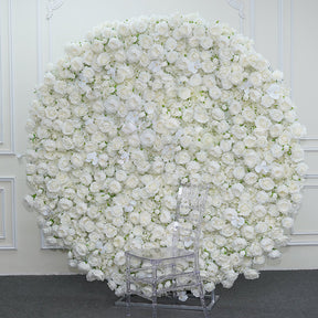 Roseytime 5D Artificial Flower Wall Rolling Up White Round Hanging Flowers Wedding Backdrop Decor for Birthday Event Party