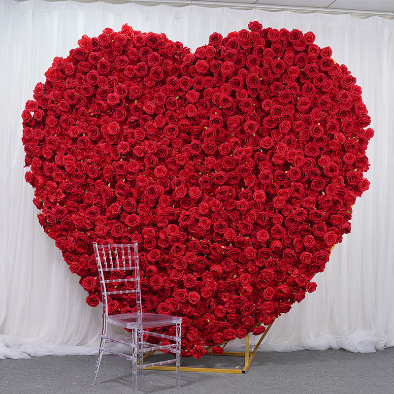 Roseytime Artificial Flower Wall Rolling Up Red Heart Hanging Flowers Wedding Backdrop Decor for Birthday Event Party