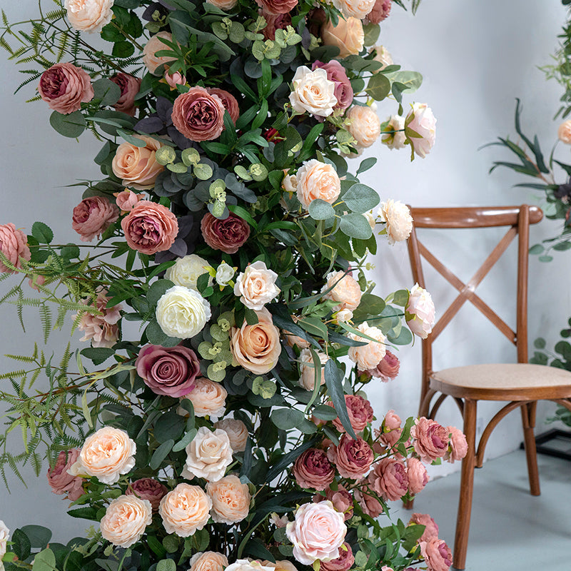 RoseyTime Wedding Brown Flower Round Arch Fabric Back #RTA169