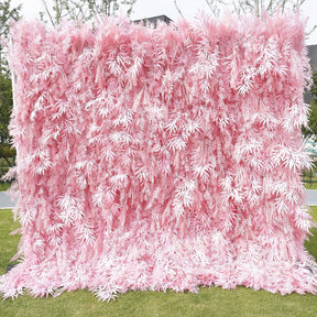 Roseytime Artificial Flower Wall Pink Feather Rolling Up Hanging Flowers Wedding Backdrop Decor for Birthday Event Party