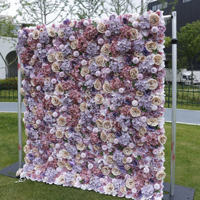 Roseytime Artificial Flower Wall Rolling Up Mixed Purple Hanging Flowers Wedding Backdrop Decor for Birthday Event Party