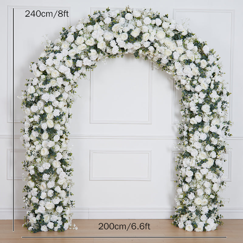 RoseyTime White Flower Round Arch Baby's breath Fabric Back