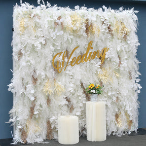 Roseytime Artificial Flower Wall Rolling Up White Feather Hanging Flowers Wedding Backdrop Decor for Birthday Event Party