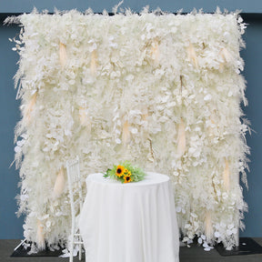 Roseytime Artificial Flower Wall Rolling Up Pampas Grass White Feather Reed Hanging Flowers Wedding Backdrop Decor for Birthday Event Party